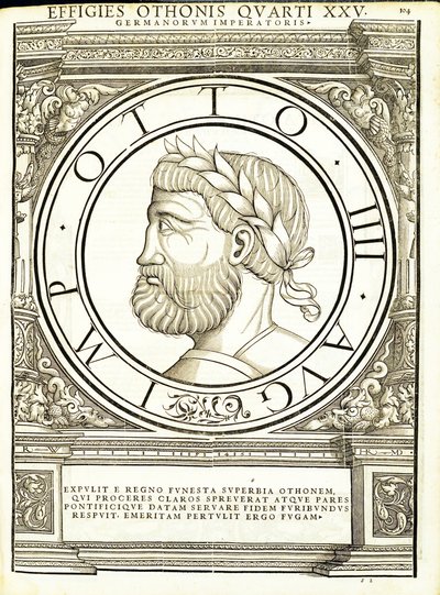 Otho IIII, illustratie uit Imperatorum romanorum omnium orientalium et occidentalium verissimae imagines ex antiquis numismatis door Hans Rudolf Manuel Deutsch